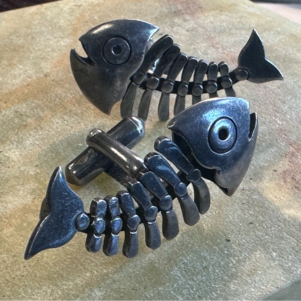 RARE Antonio Pineda Fish Bones Cufflinks 970 Sterling Silver Mexico